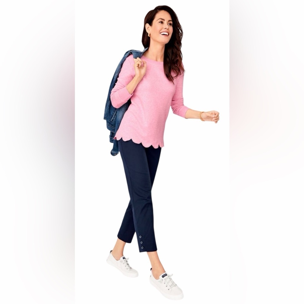 Talbots SCALLOP HEM SWEATSHIRT Size Medium Pink Long Sleeve